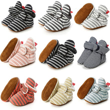 Load image into Gallery viewer, Baby Socks Shoes Boy Girl Stripe Gingham Newborn Toddler First Walkers Booties Cotton Comfort Soft Anti-slip Infant Crib Shoes