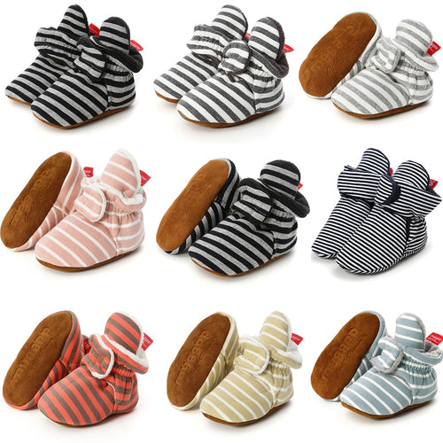 Baby Socks Shoes Boy Girl Stripe Gingham Newborn Toddler First Walkers Booties Cotton Comfort Soft Anti-slip Infant Crib Shoes