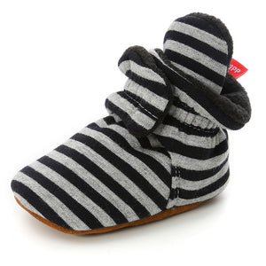 Baby Socks Shoes Boy Girl Stripe Gingham Newborn Toddler First Walkers Booties Cotton Comfort Soft Anti-slip Infant Crib Shoes