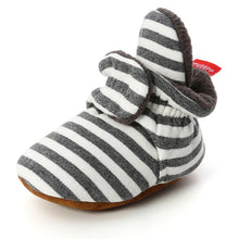 Load image into Gallery viewer, Baby Socks Shoes Boy Girl Stripe Gingham Newborn Toddler First Walkers Booties Cotton Comfort Soft Anti-slip Infant Crib Shoes