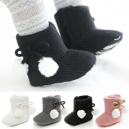 Hot Winter Boy Girls Baby Solid Soft Cotton Sole Snow Boots Warm Crib Shoes Toddler Boots Walk UK