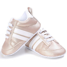 Load image into Gallery viewer, 2019 Baby Shoes Newborn Boys Girls Two Striped First Walkers Kids Toddlers Lace Up PU Leather Soft Soles Sneakers 0-18 Months