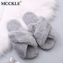 Load image into Gallery viewer, MCCKLE Winter Home Shoes Women House Slippers Warm Faux Fur Ladies Cross Soft Plush Furry Female Open Toe Slides Fashion Shoes