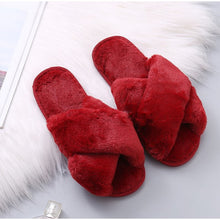 Load image into Gallery viewer, MCCKLE Winter Home Shoes Women House Slippers Warm Faux Fur Ladies Cross Soft Plush Furry Female Open Toe Slides Fashion Shoes