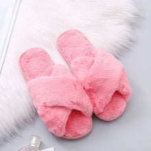 Load image into Gallery viewer, MCCKLE Winter Home Shoes Women House Slippers Warm Faux Fur Ladies Cross Soft Plush Furry Female Open Toe Slides Fashion Shoes