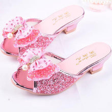 Load image into Gallery viewer, Girls Summer Sandals Slipper Sequined Princesse Children High Heel Party Dress Shoes Leather Slipper For Kids Slides