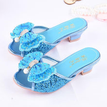 Load image into Gallery viewer, Girls Summer Sandals Slipper Sequined Princesse Children High Heel Party Dress Shoes Leather Slipper For Kids Slides