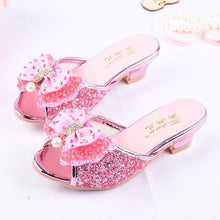 Load image into Gallery viewer, Girls Summer Sandals Slipper Sequined Princesse Children High Heel Party Dress Shoes Leather Slipper For Kids Slides