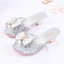 Load image into Gallery viewer, Girls Summer Sandals Slipper Sequined Princesse Children High Heel Party Dress Shoes Leather Slipper For Kids Slides