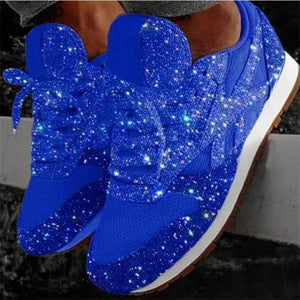 Women Flat Glitter Sneakers Casual Female Mesh Lace Up Bling Platform Comfort Plus Size Vulcanized Shoes 2019 Autumn