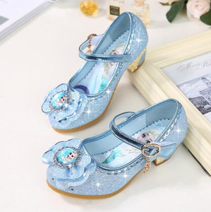 Children Leather Elsa Sandals Child High Heels Girls Princess Summer Elsa Shoes Chaussure Enfants Sandals Party Shoes Size 24-36