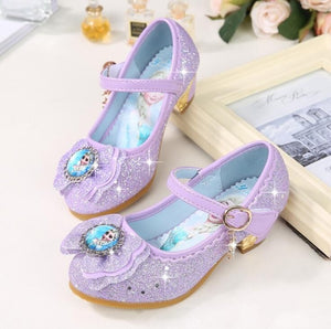 Children Leather Elsa Sandals Child High Heels Girls Princess Summer Elsa Shoes Chaussure Enfants Sandals Party Shoes Size 24-36