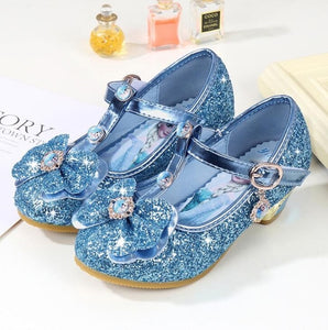 Children Leather Elsa Sandals Child High Heels Girls Princess Summer Elsa Shoes Chaussure Enfants Sandals Party Shoes Size 24-36