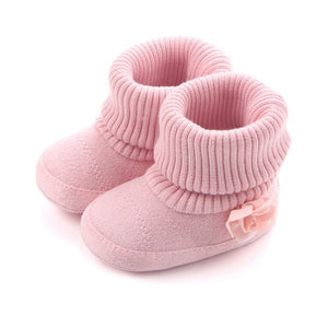 Cute Autumn Winter Infants Shoes Baby Girl Boy Polka Dot Knitting Boots Casual Sneakers Non-slip Soft Soled Walking Shoes