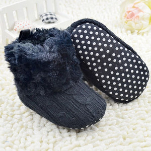 Cute Autumn Winter Infants Shoes Baby Girl Boy Polka Dot Knitting Boots Casual Sneakers Non-slip Soft Soled Walking Shoes