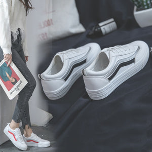 HOT Women Sneakers 2020 Fashion Breathble Vulcanized Shoes Women Pu leather Platform Shoes Women Lace up Casual Shoes White