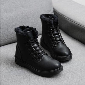 Winter Boots Snow Boots Women Shoes Woman Boots Fashion Flat PU Waterproof Ankle Boots Booties 2019 Winter Short Fur Warm Boots