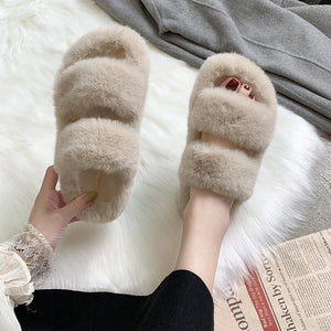 Winter Women House Fuzzy Slippers 2019 Faux Fur Fashion Warm Shoes Woman Slip on Flats Female Furry Slides Black Pink Cozy Home