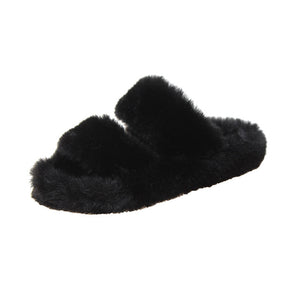 Winter Women House Fuzzy Slippers 2019 Faux Fur Fashion Warm Shoes Woman Slip on Flats Female Furry Slides Black Pink Cozy Home