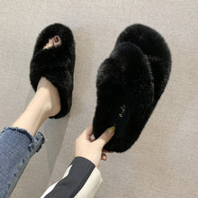 Load image into Gallery viewer, Winter Women House Fuzzy Slippers 2019 Faux Fur Fashion Warm Shoes Woman Slip on Flats Female Furry Slides Black Pink Cozy Home