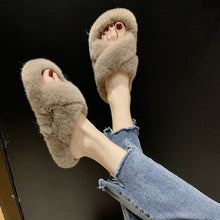 Load image into Gallery viewer, Winter Women House Fuzzy Slippers 2019 Faux Fur Fashion Warm Shoes Woman Slip on Flats Female Furry Slides Black Pink Cozy Home