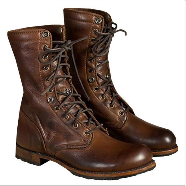 Male Boots Autumn Winter Men Soft Leather Tooling Shoes Fashion Retro Mid- Calf Male Motorcycle Punk Boots Rock Shoes