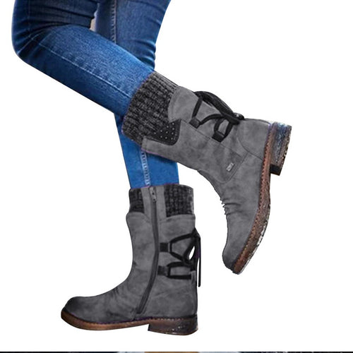 Women's Mid Calf Boots Winter Woman Warm Snow Boots Female Back Lace-up Design Boots Solid Low Heels Platform Shoes Women  2019