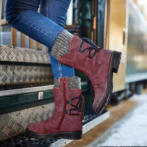 Women's Mid Calf Boots Winter Woman Warm Snow Boots Female Back Lace-up Design Boots Solid Low Heels Platform Shoes Women  2019