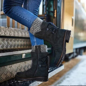 Women's Mid Calf Boots Winter Woman Warm Snow Boots Female Back Lace-up Design Boots Solid Low Heels Platform Shoes Women  2019