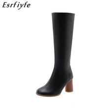 Load image into Gallery viewer, ESRFIYFE 2019 New Fashion High Heel Women Knee High Boots Pu Leather Office Ladies Dress Shoes Autumn Boots Woman Big Size 34-48