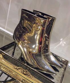 Autumn Celebrity Style Metallic Mirror Leather Silver Gold Over Knee High Women Boots Plain Pointed Toe Stiletto High Heels