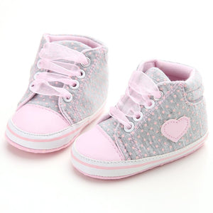 Infant Newborn Baby Girls Polka Dots Heart Autumn Lace-Up First Walkers Sneakers Shoes Toddler Classic Casual Shoes