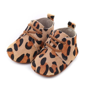 Genuine Leather Baby shoes Leopard print Baby Girls Soft shoes Horse hair Boys First walkers Lace Baby moccasins