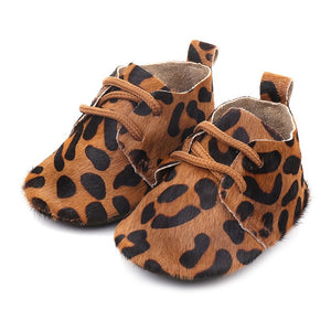 Genuine Leather Baby shoes Leopard print Baby Girls Soft shoes Horse hair Boys First walkers Lace Baby moccasins