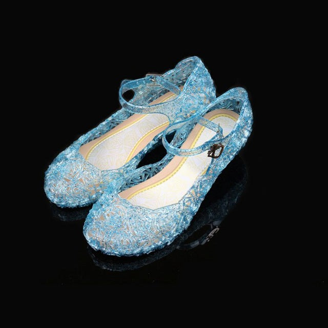 MUABABY Summer Girls Sandals Children Elsa PVC Dancing Shoes Kids Princess Party Shoes 5 Colors Princess Cosplay Accessories