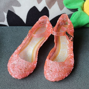 MUABABY Summer Girls Sandals Children Elsa PVC Dancing Shoes Kids Princess Party Shoes 5 Colors Princess Cosplay Accessories