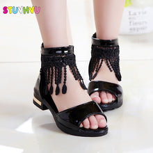 Load image into Gallery viewer, Summer Roman Sandals for Girls Shoes Tassel Lace Kids Sandals New Fish Mouth Princess Shoes Black White Pink Size 27-36 Fashion