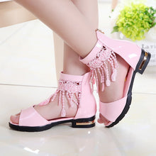 Load image into Gallery viewer, Summer Roman Sandals for Girls Shoes Tassel Lace Kids Sandals New Fish Mouth Princess Shoes Black White Pink Size 27-36 Fashion