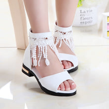 Load image into Gallery viewer, Summer Roman Sandals for Girls Shoes Tassel Lace Kids Sandals New Fish Mouth Princess Shoes Black White Pink Size 27-36 Fashion